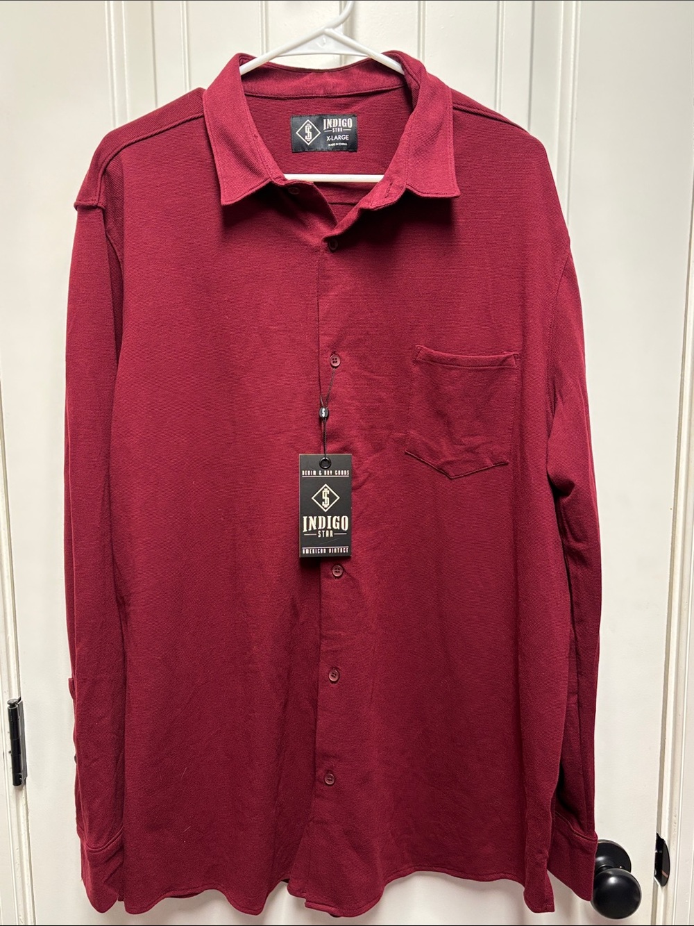 Indigo Style Men's Long-Sleeve Button-Down Shirt - Burgundy